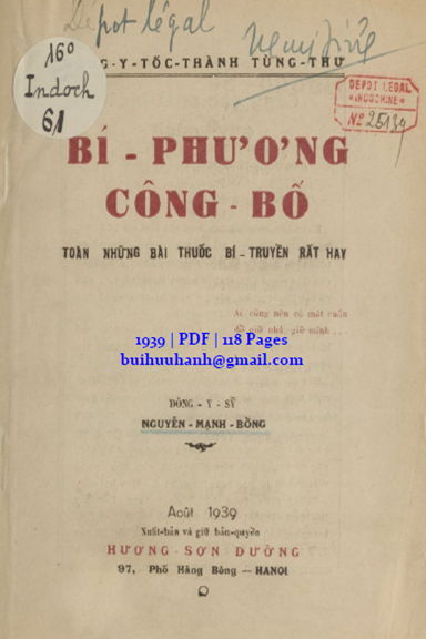 Bí Phương Công Bố (NXB Hương Sơn 1939) - Nguyễn Mạnh Bổng, 118 Trang