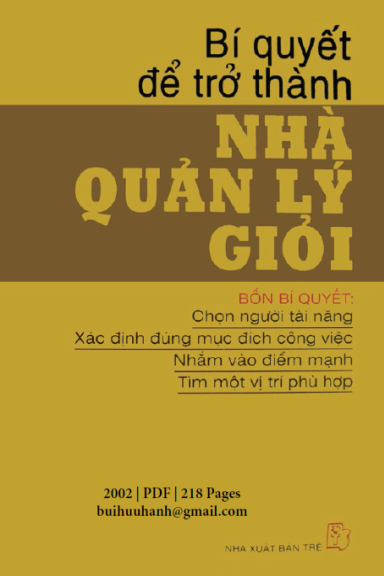 Bí Quyết Để Trở Thành Nhà Quản Lý Giỏi (NXB Trẻ 2002) - Vũ Minh Tú, 218 Trang