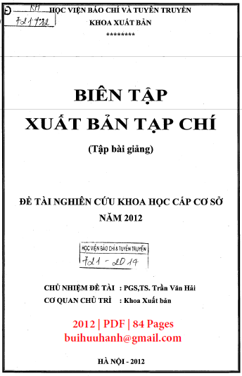 Biên Tập Xuất Bản Tạp Chí (NXB Hà Nội 2012) - Trần Văn Hải, 84 Trang
