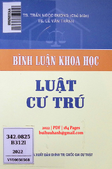Bình Luận Khoa Học Luật Cư Trú (NXB Chính Trị 2022) - Trần Ngọc Đường, 184 Trang