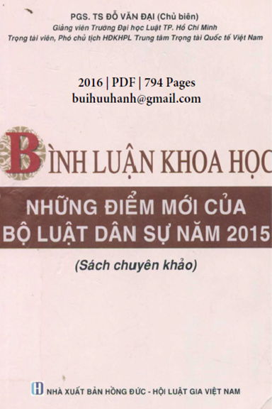 Bình Luận Khoa Học Những Điểm Mới Của Bộ Luật Dân Sự Năm 2015 (NXB Hồng Đức 2016) - Đỗ Văn Đại