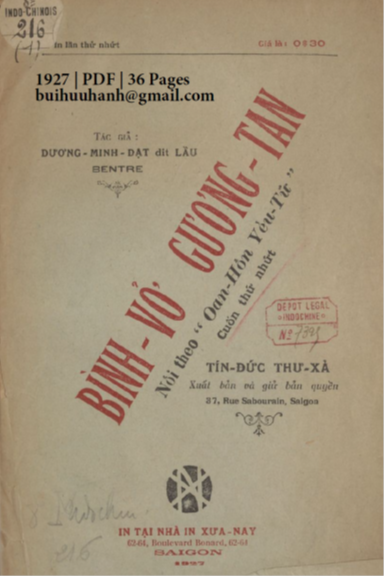 Bình Vở Gương Tan Cuốn 1 (NXB Tín Đức Thư Xã 1927) - Dương Minh Đạt, 36 Trang