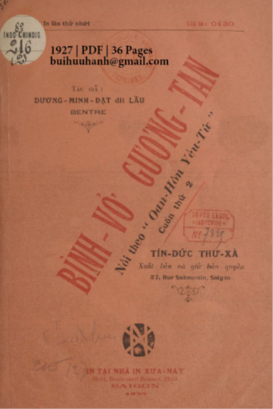 Bình Vở Gương Tan Cuốn 2 (NXB Tín Đức Thư Xã 1927) - Dương Minh Đạt, 36 Trang