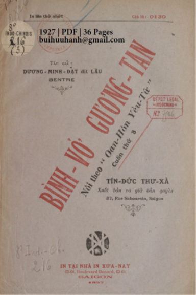 Bình Vở Gương Tan Cuốn 3 (NXB Tín Đức Thư Xã 1927) - Dương Minh Đạt, 36 Trang
