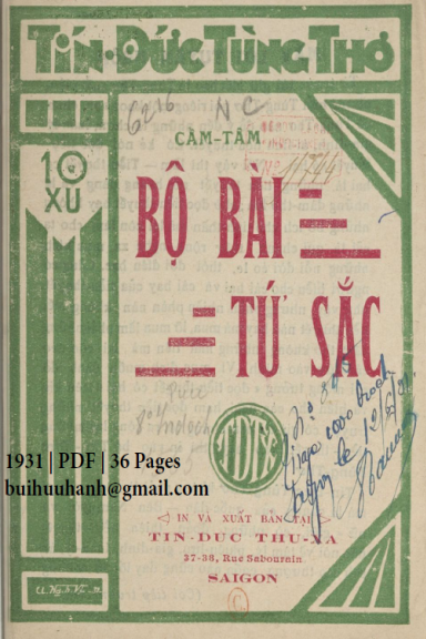 Bộ Bài Tứ Sắc (NXB Tín Đức Thư Xã 1931) - Cẩm Tâm, 36 Trang