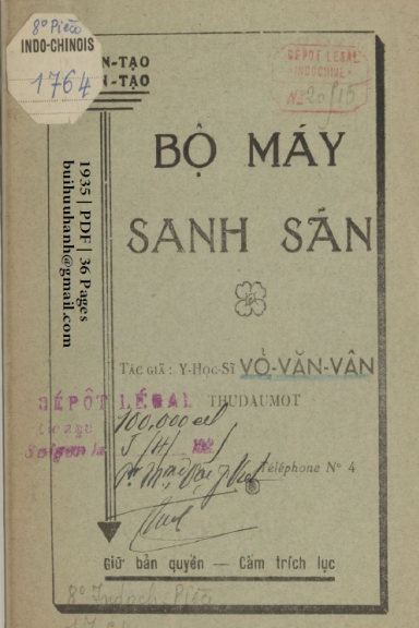 Bộ Máy Sanh Sãn (NXB Nguyễn Văn Viết 1935) - Võ Văn Vân, 36 Trang