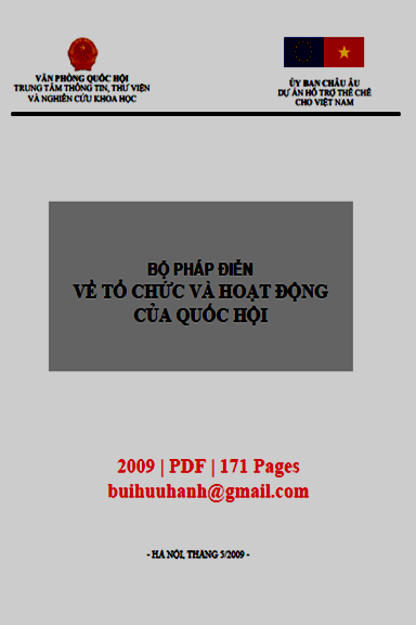 Bộ Pháp Điển Về Tổ Chức Và Hoạt Động Của Quốc Hội (NXB Hà Nội 2009) - Nhiều Tác Giả, 171 Trang