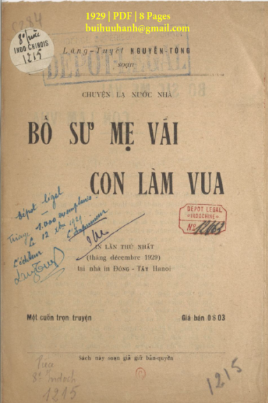 Bố Sư Mẹ Vãi Con Làm Vua (NXB Đông Tây 1929) - Nguyễn Tòng, 8 Trang
