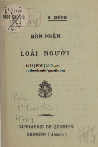 Bổn Phận Loài Người (NXB Qui Nhơn 1932) - Simon Chính, 20 Trang