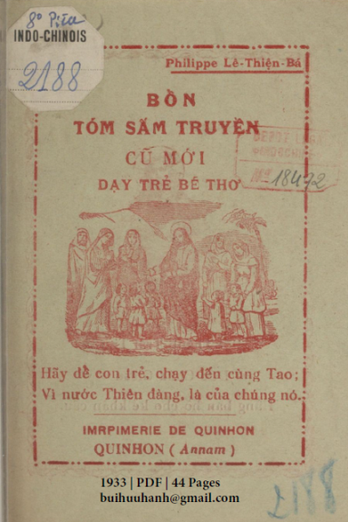 Bổn Tóm Sấm Truyền Cũ Mới Dạy Trẻ Bé Thơ (NXB Qui Nhơn 1933) - Lê Thiện Bá, 44 Trang