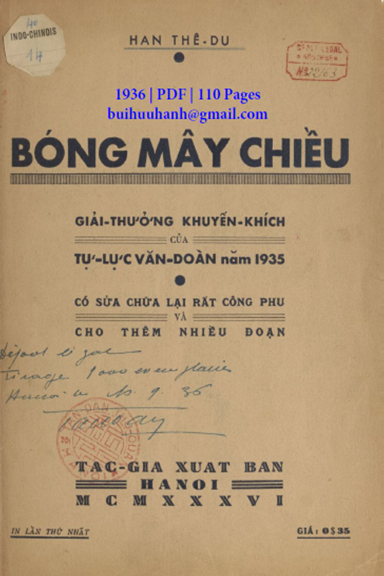 Bóng Mây Chiều (NXB Tân Dân 1936) - Hàn Thế Du, 110 Trang