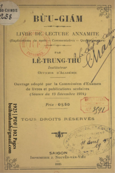 Bửa Giám (NXB Nguyễn Văn Viết 1925) - Lê Trung Thu, 102 Trang