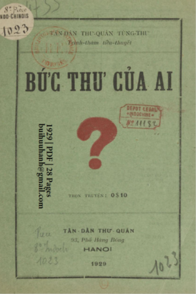 Bức Thư Của Ai (NXB Tân Dân 1929) - Nhiều Tác Giả, 28 Trang