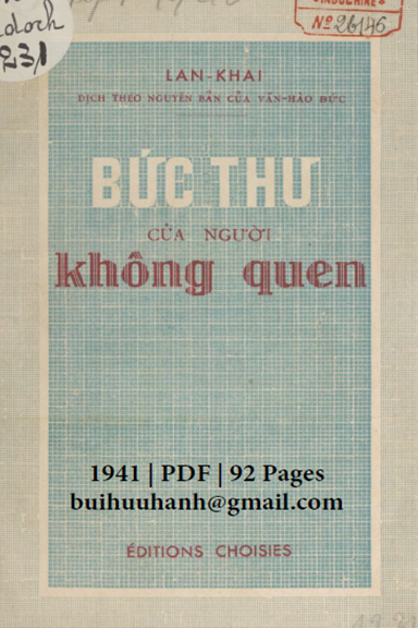 Bức Thư Của Người Không Quen (NXB Đời Mới 1941) - Stefan Zweig, 92 Trang