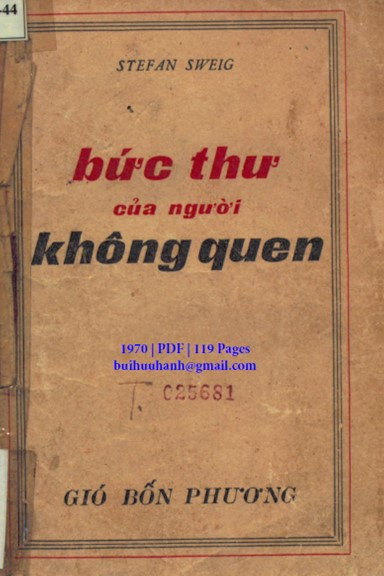 Bức Thư Của Người Không Quen (NXB Gió Bốn Phương 1970) - Stefan Sweig, 119 Trang