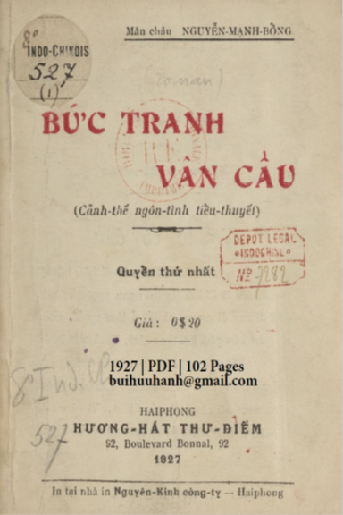 Bức Tranh Vân Cẩu Quyển 1 (NXB Hương Hát Thư Điếm 1927) - Nguyễn Mạnh Bổng, 102 Trang