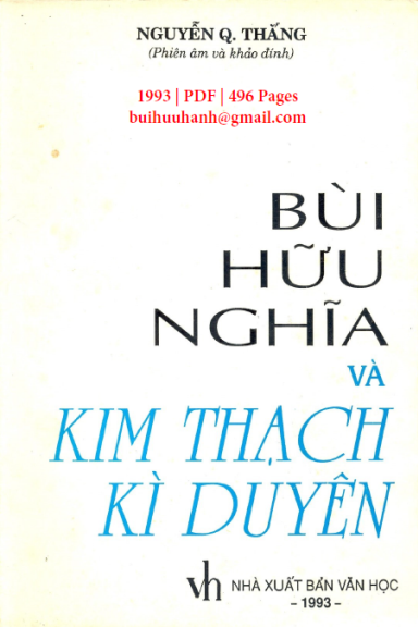 Bùi Hữu Nghĩa Và Kim Thạch Kỳ Duyên (NXB Văn Học 1993) - Nguyễn Q. Thắng, 493 Trang