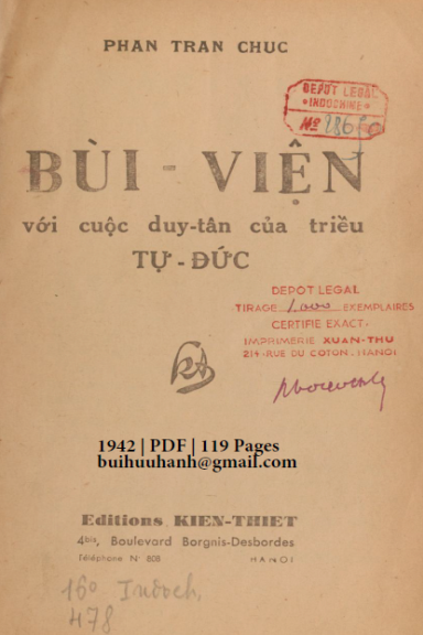 Bùi Viện Với Cuộc Duy Tân Của Triều Tự Đức (NXB Kiến Thiết 1942) - Phan Trần Chúc, 119 Trang