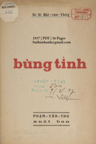 Bừng Tỉnh (NXB Phạm Văn Thọ 1937) - Bùi Văn Thủy, 36 Trang