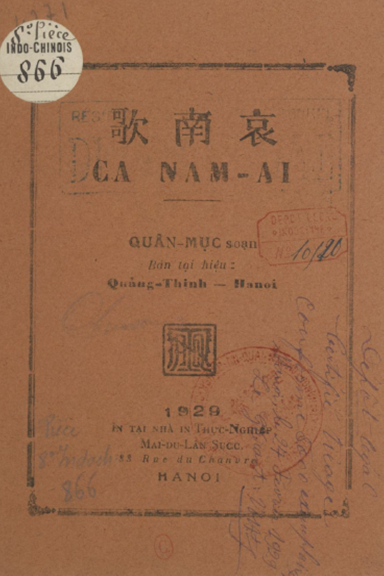 Ca Nam Ai (NXB Thực Nghiệp 1929) - Quân Mục, 20 Trang