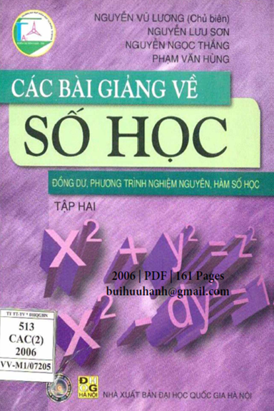 Các Bài Giảng Về Số Học Tập 2-Đồng Dư (NXB Đại Học Quốc Gia 2006) - Nguyễn Vũ Lương, 161 Trang