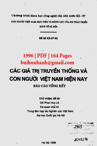 Các Giá Trị Truyền Thống Và Con Người Việt Nam Hiện Nay (NXB Hà Nội 1996) - Phan Huy Lê, 164 Trang