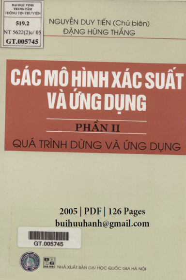 Các Mô Hình Xác Suất Và Ứng Dụng Phần 2 (NXB Đại Học Quốc Gia 2005) - Nguyễn Duy Tiến, 126 Trang