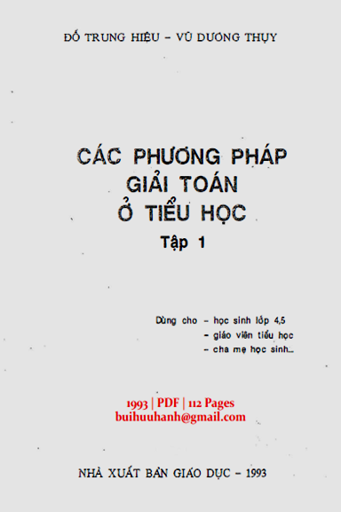 Các Phương Pháp Giải Toán Ở Tiểu Học Tập 1 (NXB Giáo Dục 1993) - Đỗ Trung Hiệu, 112 Trang