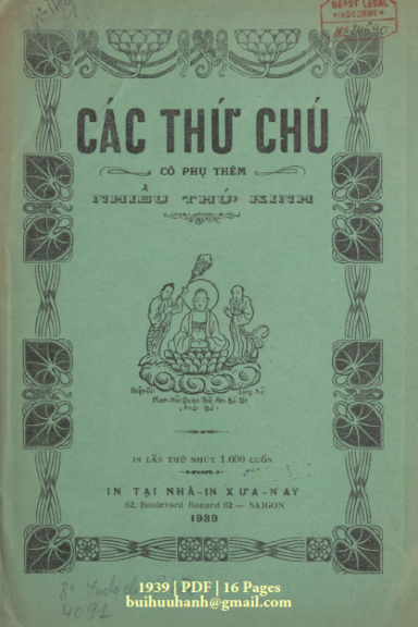 Các Thứ Chú Có Phụ Thêm Nhiều Thứ Kinh (NXB Xưa Nay 1939) - Nhiều Tác Giả, 16 Trang