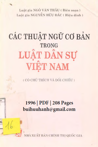 Các Thuật Ngữ Cơ Bản Trong Luật Dân Sự Việt Nam (NXB Chính Trị 1996) - Ngô Văn Thâu, 208 Trang
