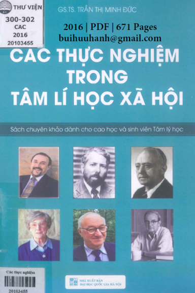Các Thực Nghiệm Trong Tâm Lí Học Xã Hội (NXB Đại Học Quốc Gia 2016) - Trần Thị Minh Đức, 671 Trang