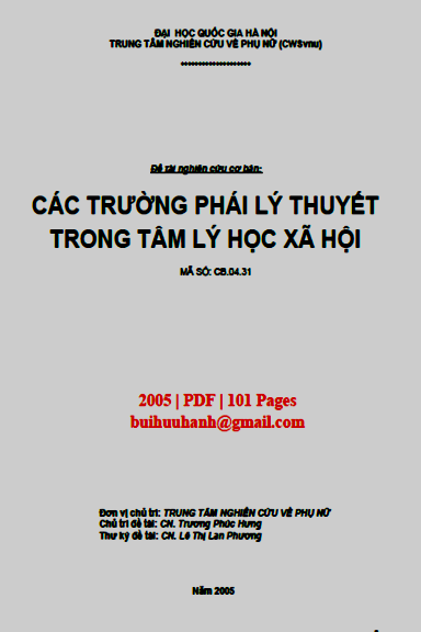 Các Trường Phái Lý Thuyết Trong Tâm Lý Học Xã Hội (NXB Hà Nội 2005) - Trương Phúc Hưng, 101 Trang