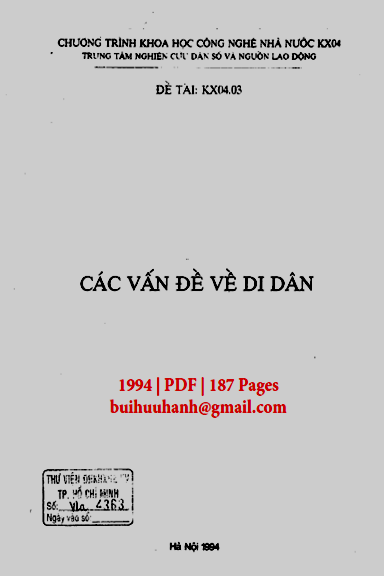 Các Vấn Đề Về Di Dân (NXB Hà Nội 1994) - Nhiều Tác Giả, 187 Trang
