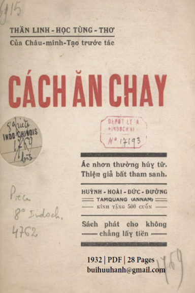 Cách Ăn Chay (NXB Xưa Nay 1932) - Châu Minh Tạo, 28 Trang