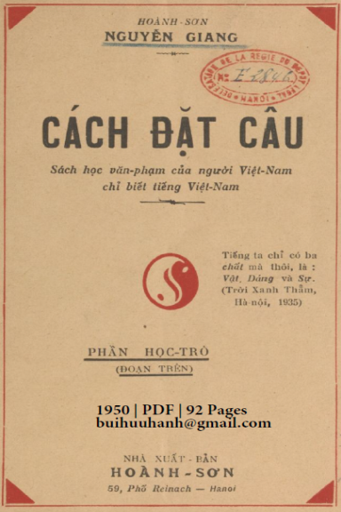 Cách Đặt Câu Phần Học Trò (NXB Hoành Sơn 1950) - Nguyễn Giang, 92 Trang