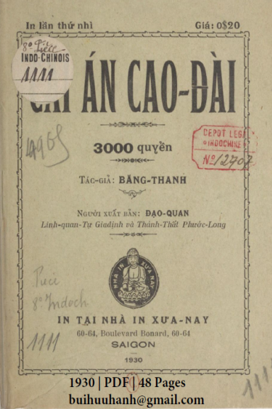 Cái Án Cao Đài (NXB Xưa Nay 1930) - Băng Thanh, 48 Trang