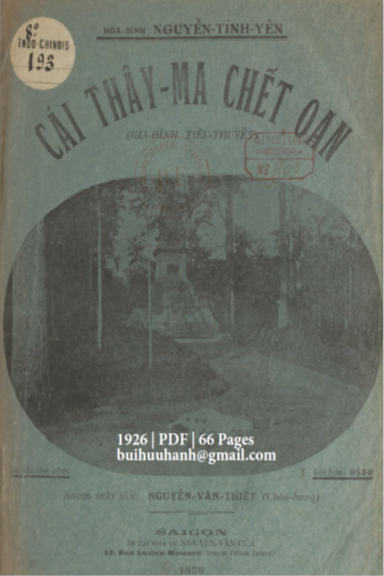 Cái Thây Ma Chết Oan (NXB Nguyễn Văn Của 1926) - Nguyễn Tính Yên, 66 Trang