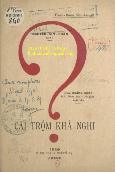 Cái Trộm Khả Nghi (NXB Ngô Tử Hạ 1929) - Nguyễn Kim Hoàn, 36 Trang
