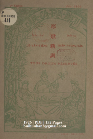 Cầm Ca Tân Điệu (NXB Nguyễn Văn Viết 1926) - Trần Phong Sắc, 152 Trang