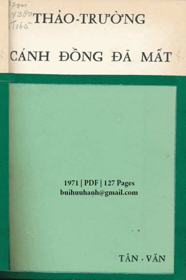Cánh Đồng Đã Mất (NXB Tân Văn 1971) - Thảo Trường, 127 Trang