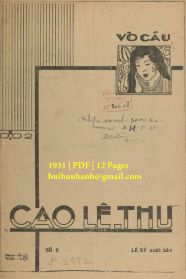 Cao Lệ Thu Số 2 (NXB Lê Cường 1931) - Võ Cầu, 12 Trang