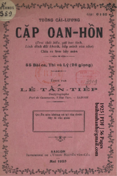 Cặp Oan Hồn (NXB Nguyễn Văn Của 1925) - Lê Tấn Tiếp, 56 Trang