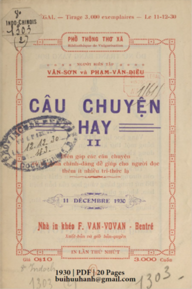 Câu Chuyện Hay Quyển 2 (NXB F. Van-Vovan 1930) - Vân Sơn, 20 Trang