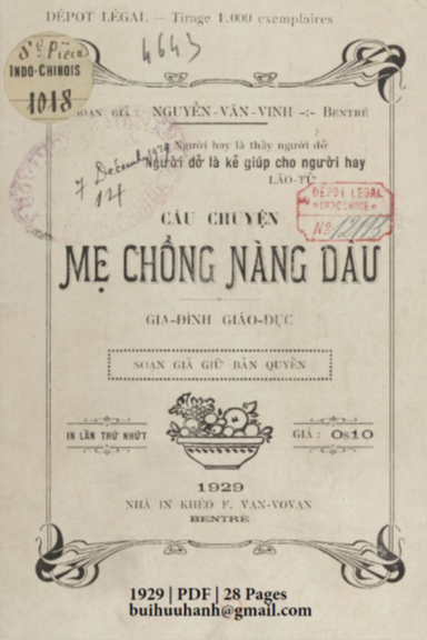 Câu Chuyện Mẹ Chồng Nàng Dâu (NXB F. Van-Vovan 1929) - Nguyễn Văn Vinh, 28 Trang