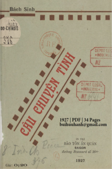 Câu Chuyện Tình (NXB Bảo Tồn 1927) - Bách Sính, 34 Trang