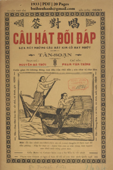 Câu Hát Đối Đáp (NXB Đức Lưu Phương 1933) - Nguyễn Bá Thời, 20 Trang