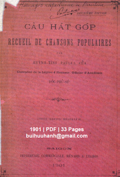 Câu Hát Góp (NXB Sài Gòn 1901) - Huỳnh Tịnh Của, 33 Trang