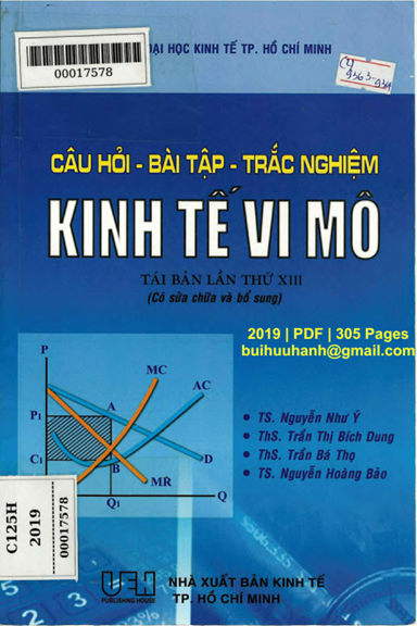 Câu Hỏi Bài Tập Trắc Nghiệm Kinh Tế Vi Mô (NXB Kinh Tế 2019) - Nguyễn Như Ý, 305 Trang