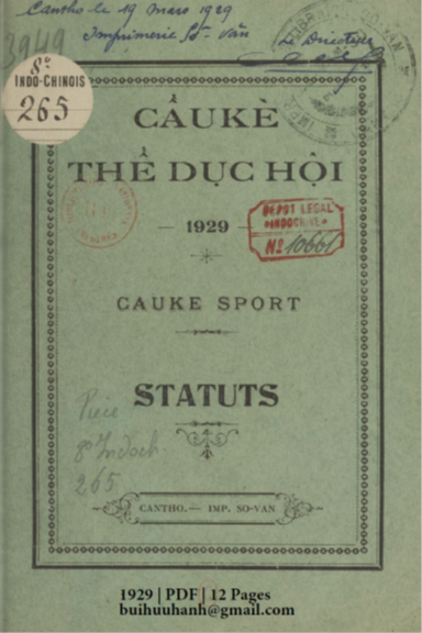 Cầu Kè Thể Dục Hội (NXB Sở Văn 1929) - Nhiều Tác Giả, 12 Trang