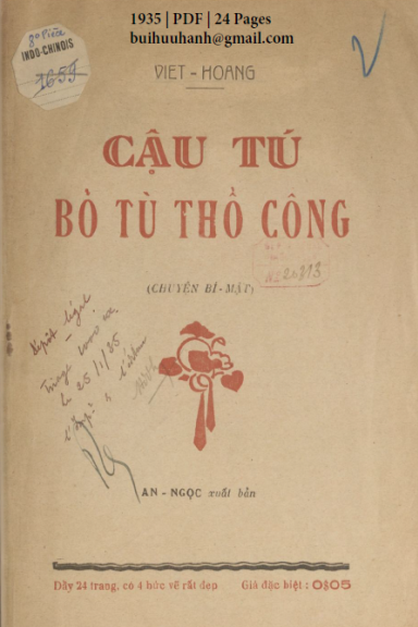 Cậu Tú Bỏ Tù Thổ Công (NXB Đông Tây 1935) - Lê Đình Mậu, 24 Trang
